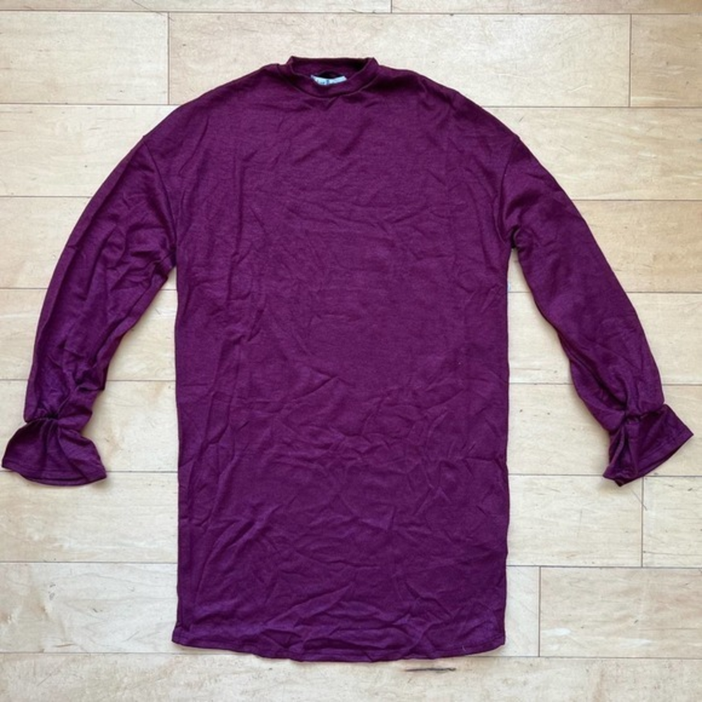 NWT - Velvet Torch Ruffle Cuff Maroon Sweater Mini Dress size XS
